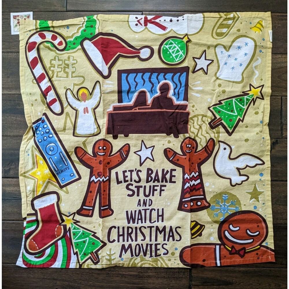 28" Primitives by Kathy Kitchen Dish Towel Let's Bake Stuff Watch Movies Cute